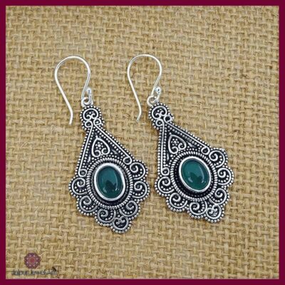 Green Jada boho Silver Earrings