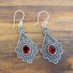 Tribal Garnet Stone Silver Dangle Earrings