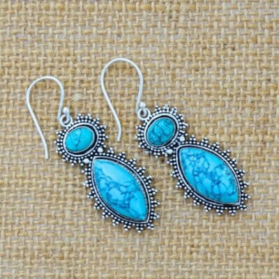BE01-aa-Tribal Turquoise Earrings