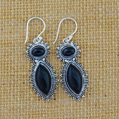Black Onyx Silver Dangle Earrings