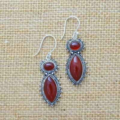 Red Onyx Silver Dangle Earrings