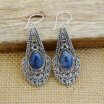 Tribal Silver Lapiz Stone Earrings