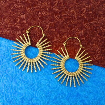 Tribal Hoops Spike Brass Earrings
