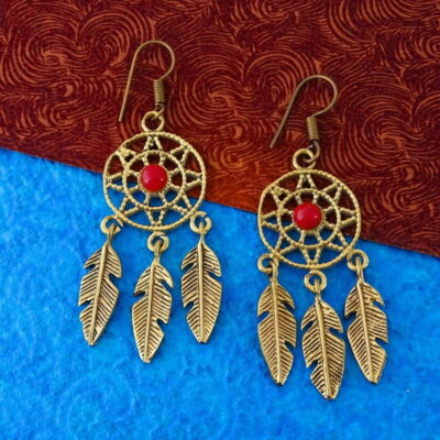 Tribal Dream Catcher Brass Earrings