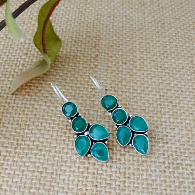 Green Stone Hook Earrings