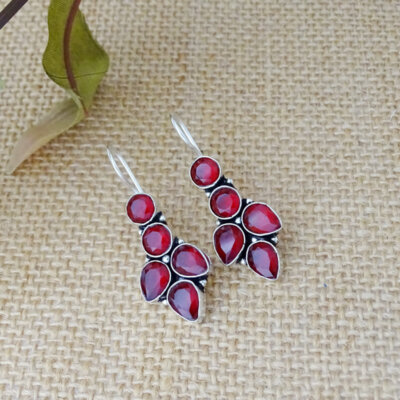Red Stone Hook Earrings