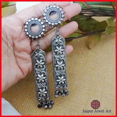 Ethnic Oxidized Long Earrings