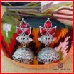 Ethnic Red Stone Oxidized Jhumka Earring