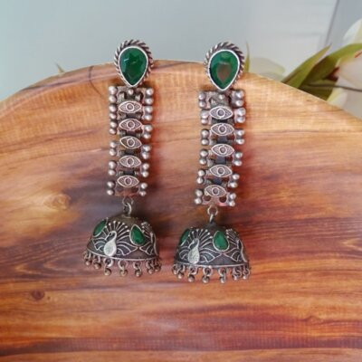 Ethnic silver Lookalike Oxidized Statement Earrings