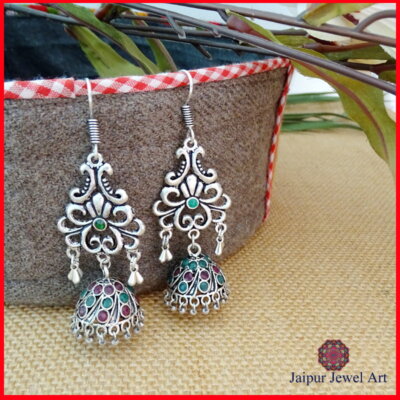 Ethnic Oxidized Jhumka Earrings