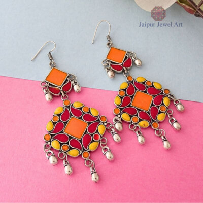 Hand Painted Enamel work Silver Oxidized Earrings