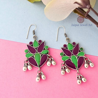 Hand Painted Enamel work Silver Oxidized Earrings