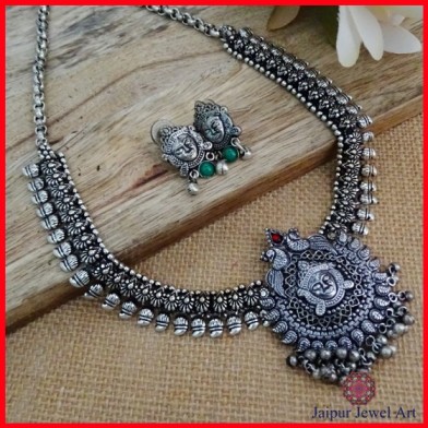 thnic Silver oxidized temple necklace Set