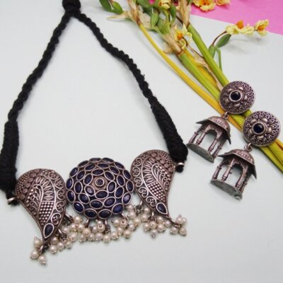 Ethnic Oxidized Choker Necklace Set