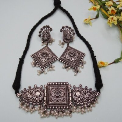 Ethnic Oxidized Choker Necklace Set
