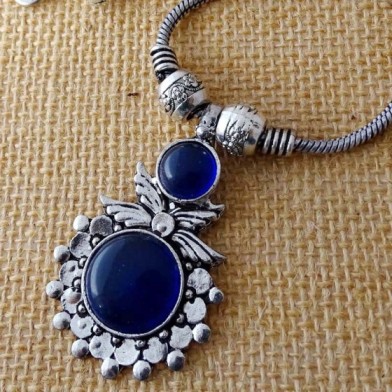 Ethnic Oxidized Stone Pendant