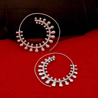 Tribal Boho Style Spiral Silver Hoops Earrings