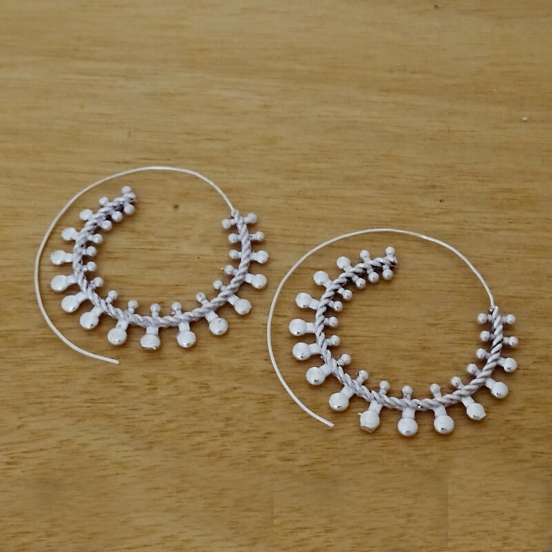 Tribal Boho Style Spiral Silver Hoops Earrings