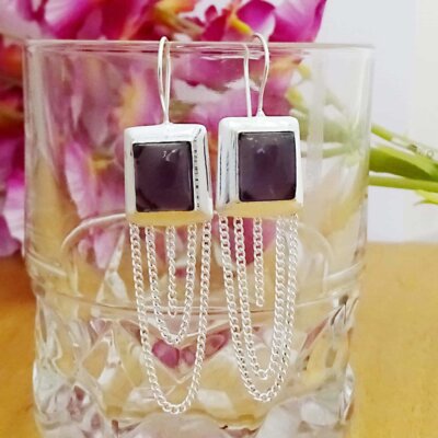 Boho Style Amethyst Silver Dangle Earrings