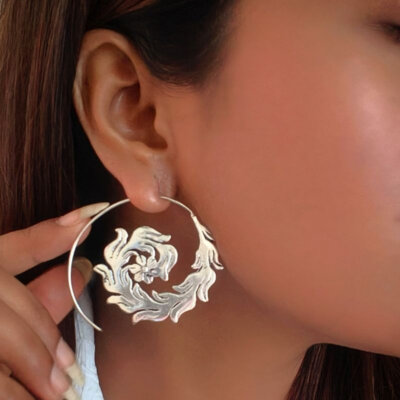 Spiral Silver Boho Hoops Earrings