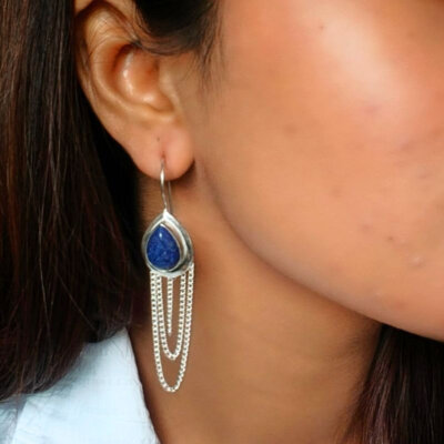 Boho Style Tuquoise Silver Dangle Earrings