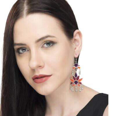 Hand Painted Enamel work Silver Oxidized Earrings