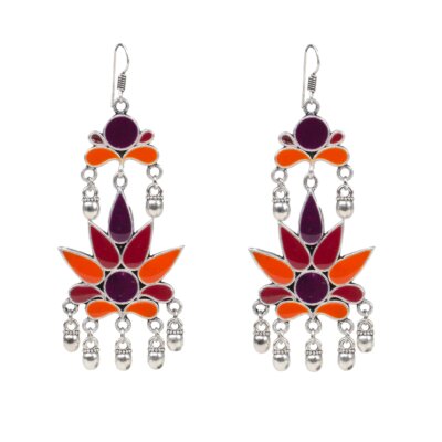 Hand Painted Enamel work Silver Oxidized Earrings