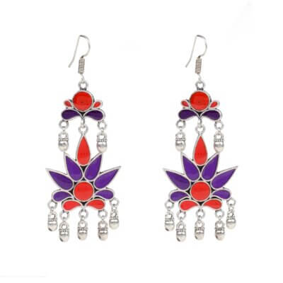 Hand Painted Enamel work Silver Oxidized Earrings