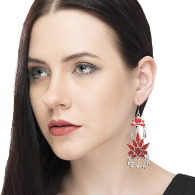 Hand Painted Enamel work Silver Oxidized Earrings