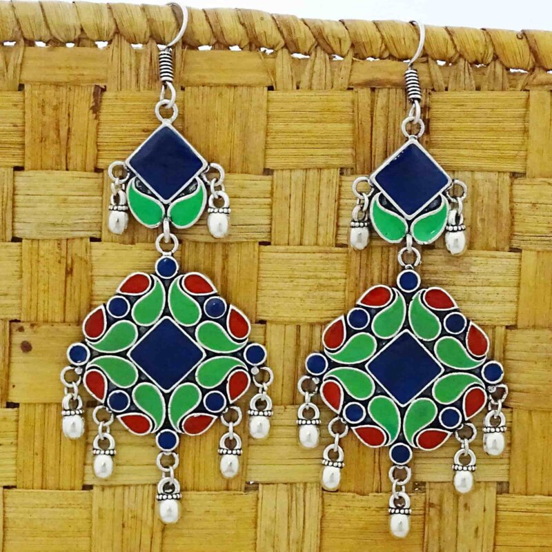 Hand Painted Enamel work Silver Oxidized Earrings