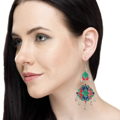 Hand Painted Enamel work Silver Oxidized Earrings
