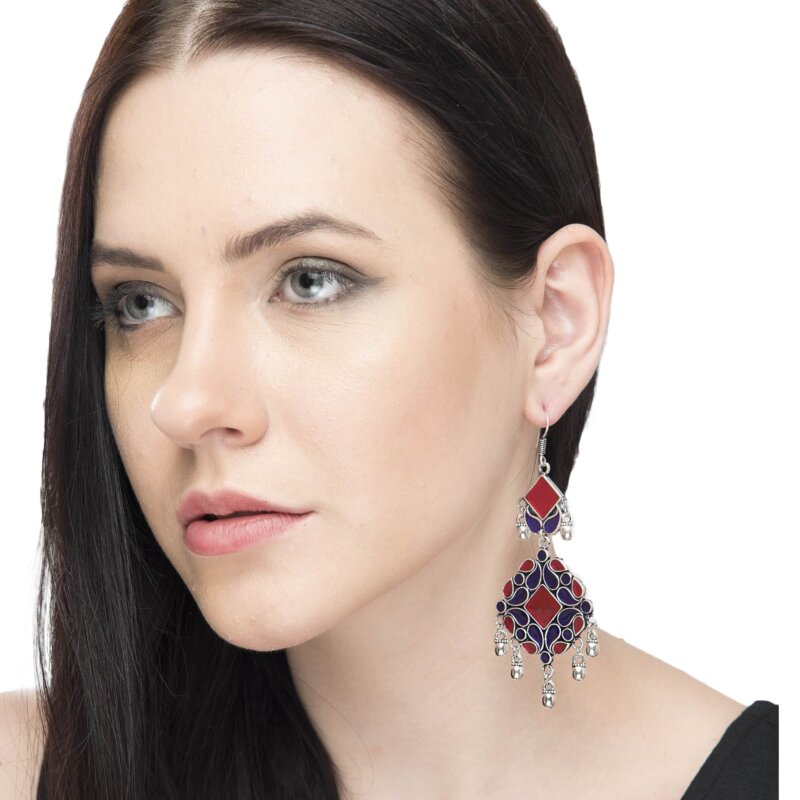 Hand Painted Enamel work Silver Oxidized Earrings