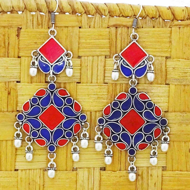 Hand Painted Enamel work Silver Oxidized Earrings