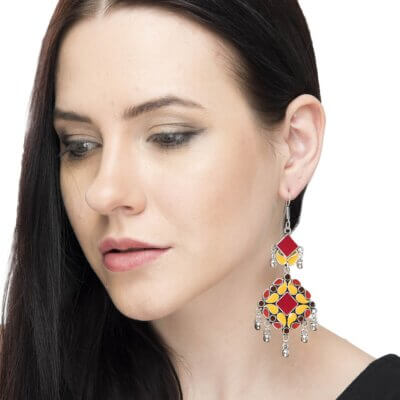 Hand Painted Enamel work Silver Oxidized Earrings