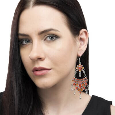 Hand Painted Enamel work Silver Oxidized Earrings