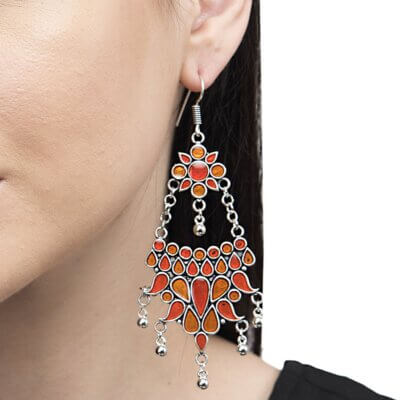Hand Painted Enamel work Silver Oxidized Earrings