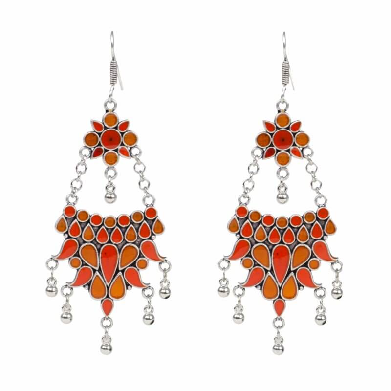 Hand Painted Enamel work Silver Oxidized Earrings