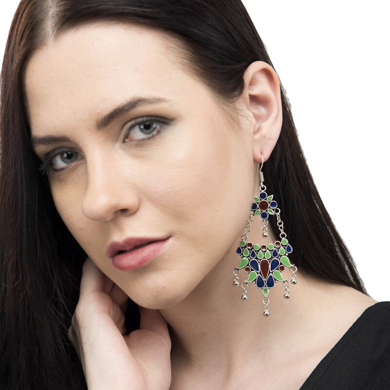 Hand Painted Enamel work Silver Oxidized Earrings