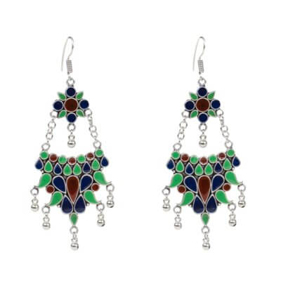 Hand Painted Enamel work Silver Oxidized Earrings