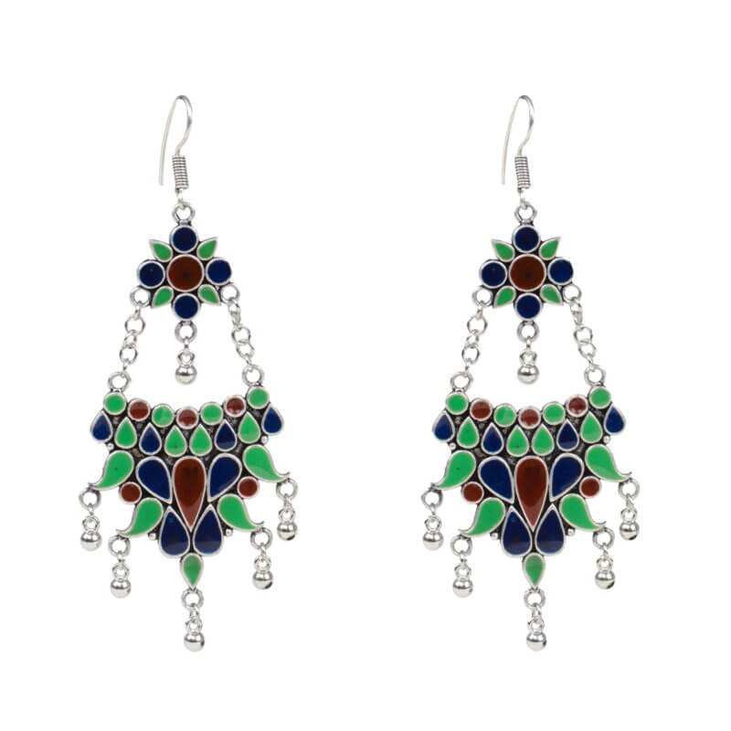 Hand Painted Enamel work Silver Oxidized Earrings