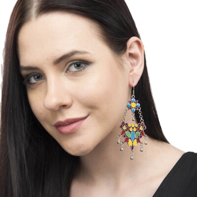 Hand Painted Enamel work Silver Oxidized Earrings