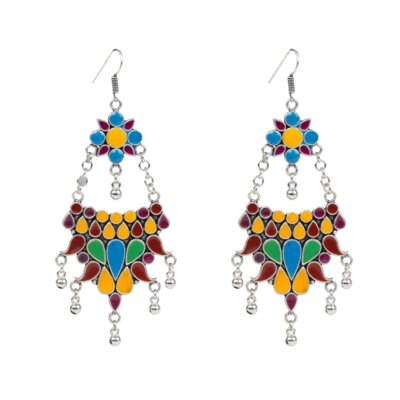 Hand Painted Enamel work Silver Oxidized Earrings