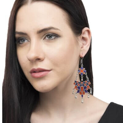 Hand Painted Enamel work Silver Oxidized Earrings