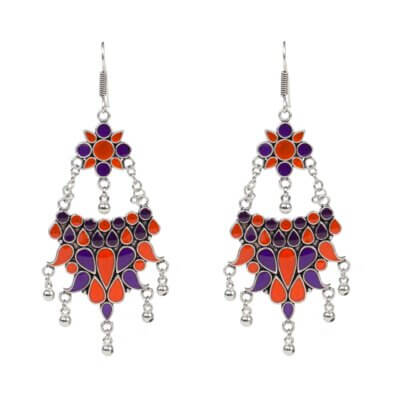 Hand Painted Enamel work Silver Oxidized Earrings