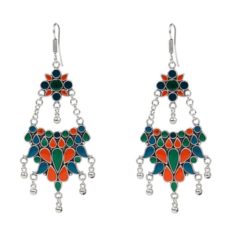 Hand Painted Enamel work Silver Oxidized Earrings