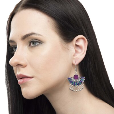 Hand Painted Enamel work Silver Oxidized Earrings