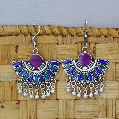 Hand Painted Enamel work Silver Oxidized Earrings
