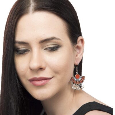 Hand Painted Enamel work Silver Oxidized Earrings