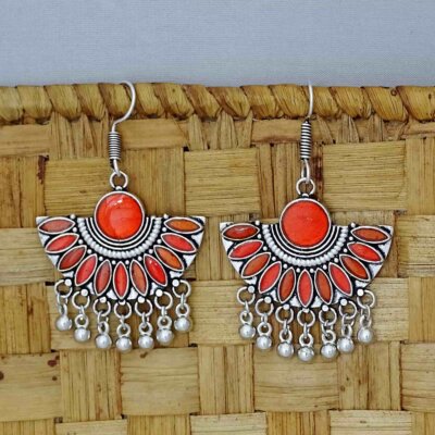 Hand Painted Enamel work Silver Oxidized Earrings