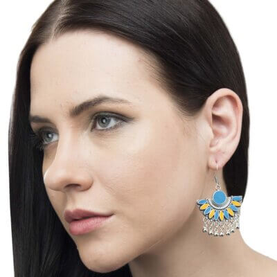 Hand Painted Enamel work Silver Oxidized Earrings